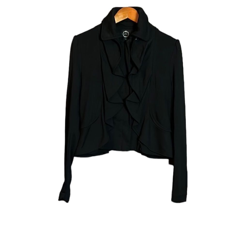 ‎Filtre black ruffly zip up sweater
